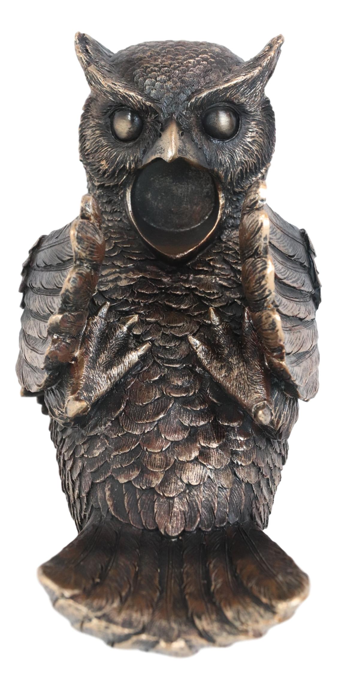 Bronzed Wise Wine Great Horned Owl Wine Holder 9.25"Long Home Decor - Ebros Gift