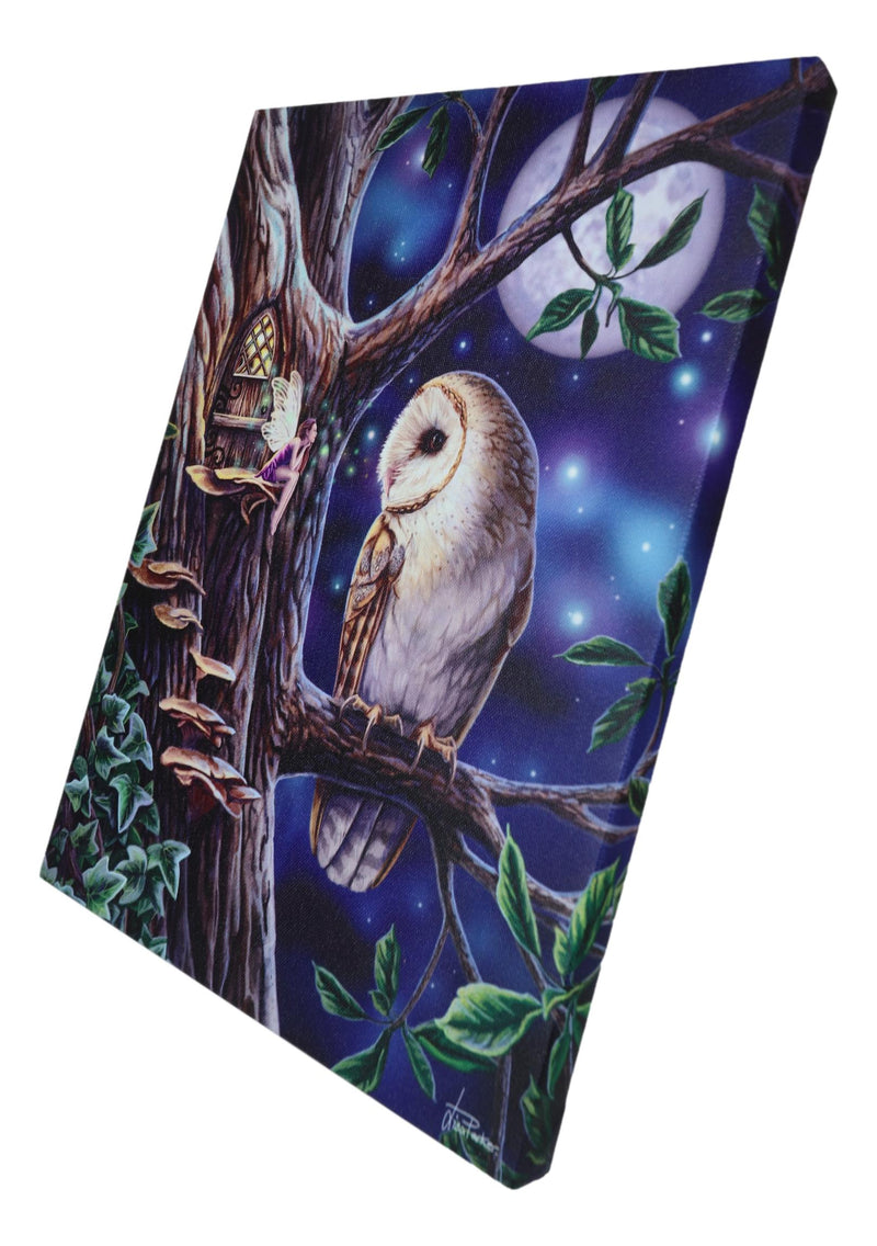 Fairy Tales Pixie Tree House With Witch Owl Wood Framed Canvas Wall Decor