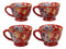 Ebros Colorful Vintage Victorian Style Floral Spring Blossoms Ceramic 14oz Mugs With Comfort Ridged Handle Set of 4 Coffee Tea Drink Cups (Red)