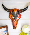 10.5"L Western Southwest Steer Bison Bull Cow Skull With Bald Eagle Wall Decor - Ebros Gift