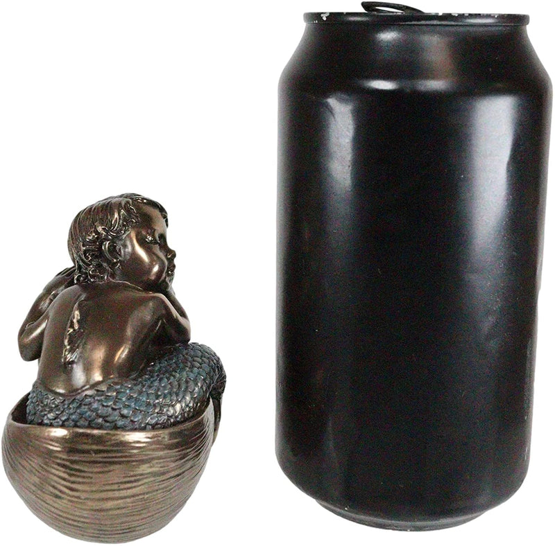 Merbaby Sleeping In Nautilus Shell Bed Figurine 3.5" Long Small Mermaid Baby Boy