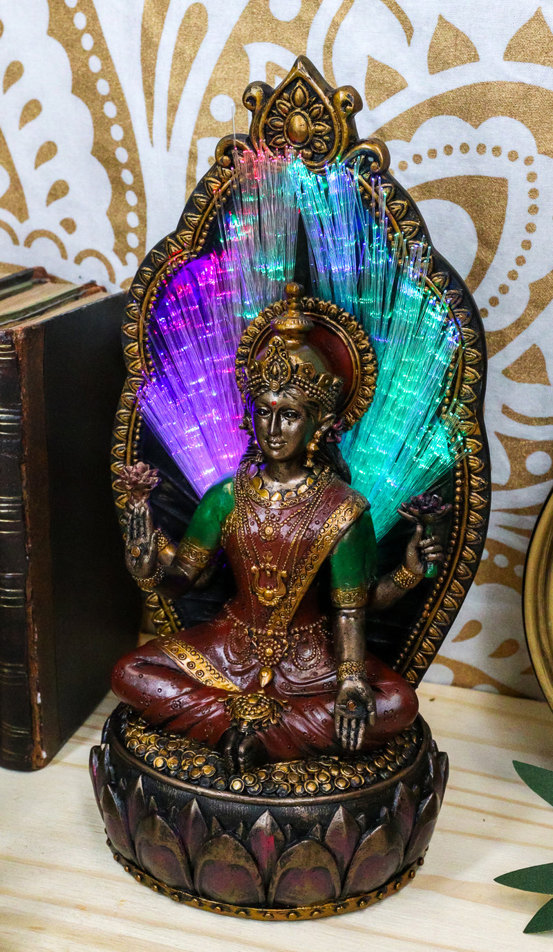 Ebros Vastu Hindu Goddess Lakshmi On Lotus Throne Colorful Fiber Optics Light Figurine