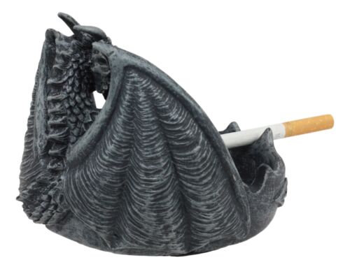 Ebros Mythical Guardian Dragon With Celtic Knotwork Round Cigarette Ashtray Statue 5.5" Wide Faux Stone Resin Legend Of The Swords Dragon Sculpture