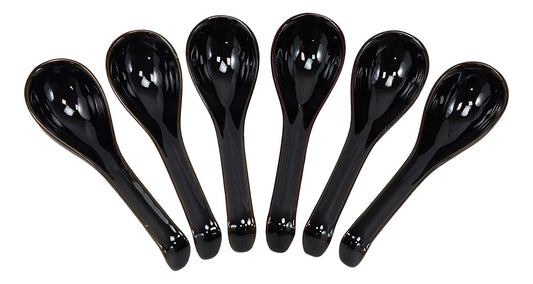 Ebros Japanese Modern Porcelain Soup Spoons With Ladle Hook Pack Of 6 (Black) - Ebros Gift