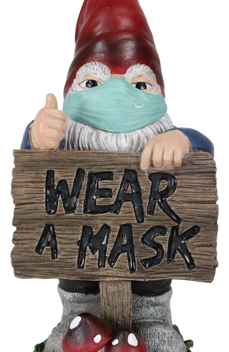 Health Freak Mr Gnome Wearing Protective Face Mask By 'Wear Mask' Sign Figurine