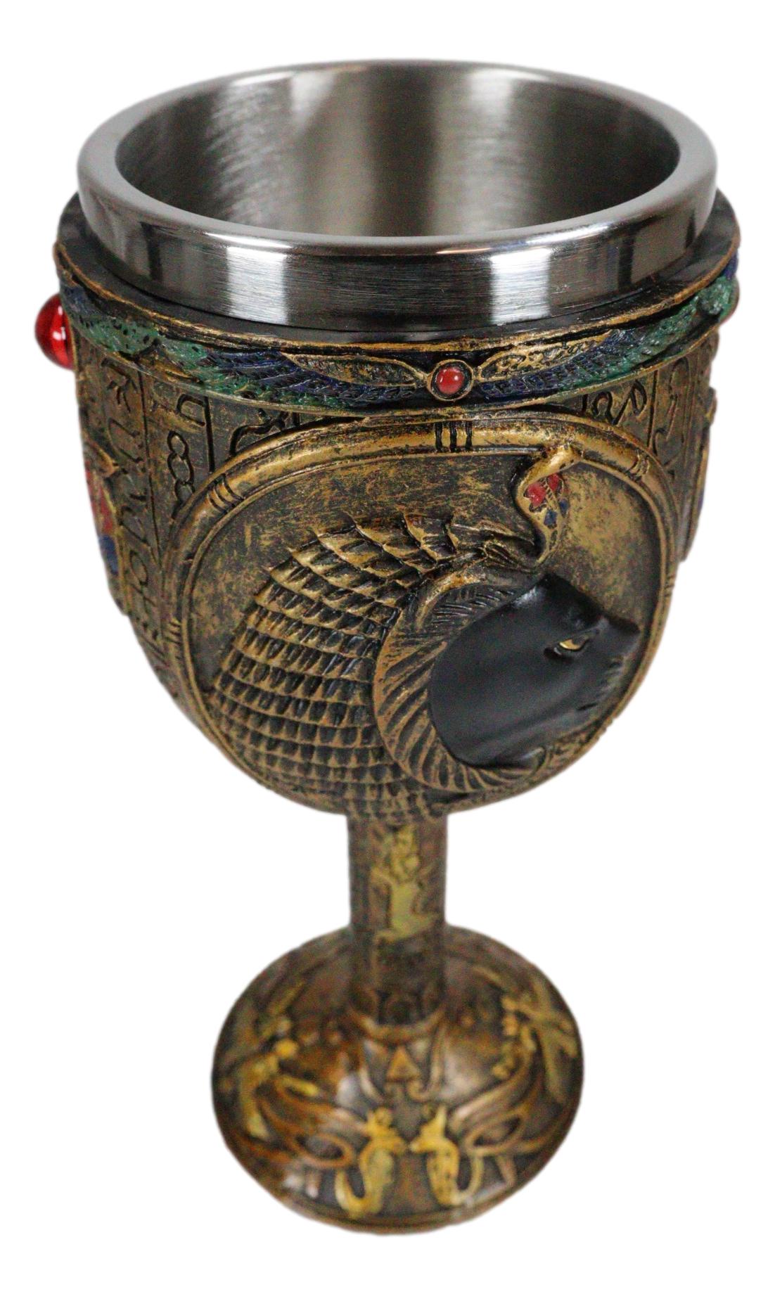 Ebros Egyptian Sekhmet 6oz Resin Wine Goblet Chalice With Stainless Steel Liner