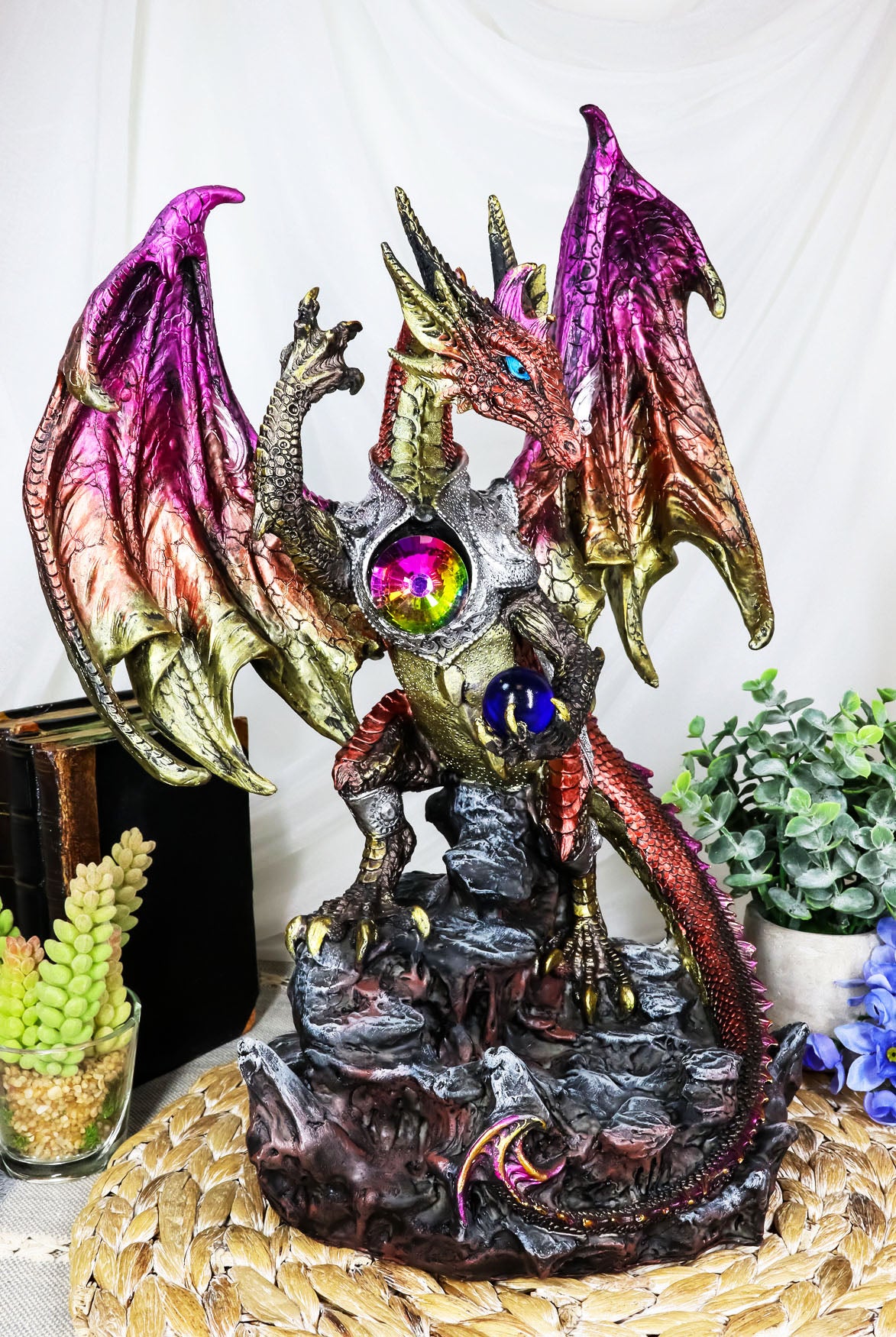 Ebros Gift Large Hyperion Red Ember Crystal Heart Armored Dragon Guardian of Orb and Excalibur Dagger Blade Sword Statue 12" Tall Medieval Dungeons and Dragons Fantasy Decorative Sculpture
