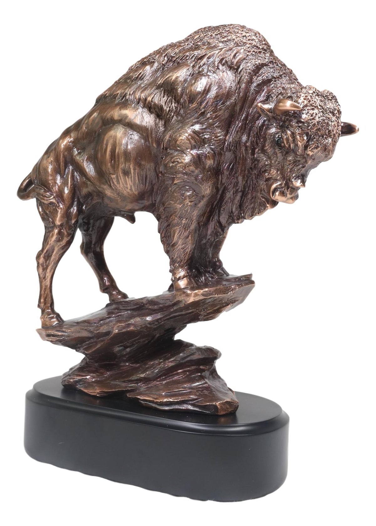 Buffalo Jump American Bison On Cliff Edge Bronze Electroplated Finish Statue - Ebros Gift