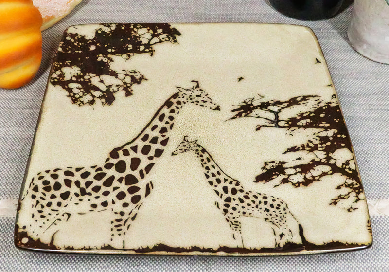 Pack Of 2 Safari Grasslands Giraffe Mother And Calf Appetizer Salad Plates 8.5"W