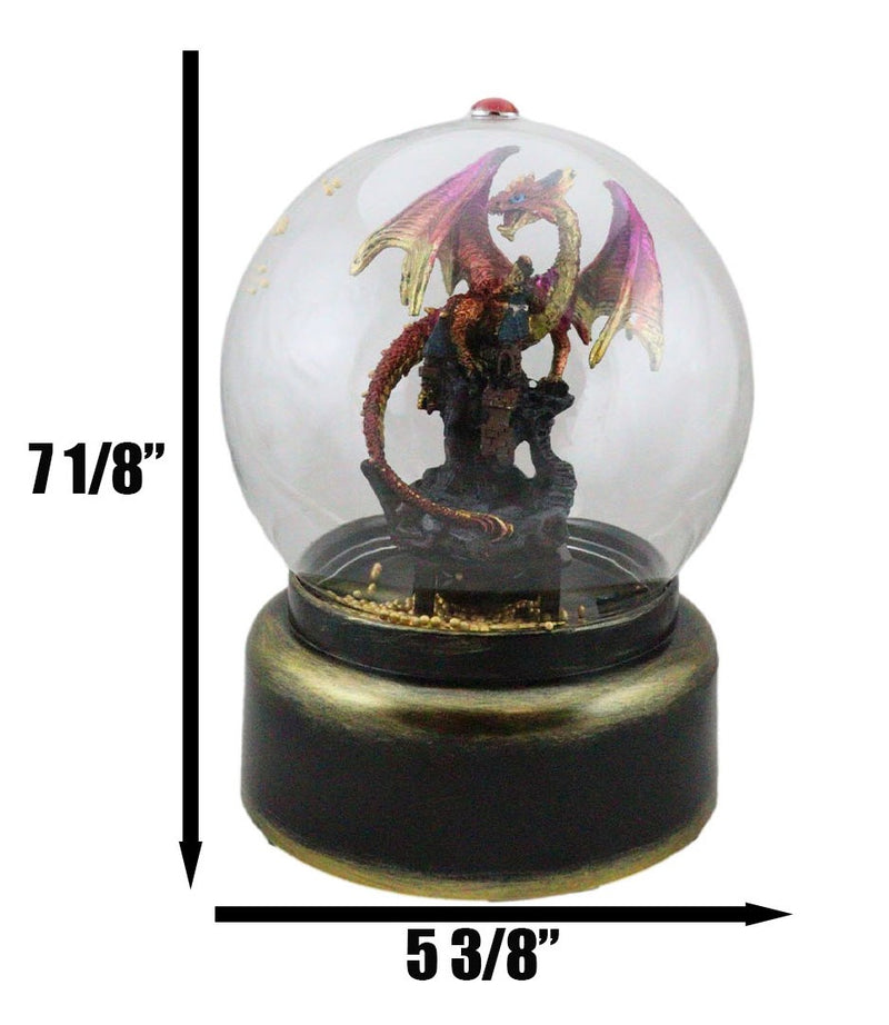 Red Dragon On Rocky Mountain Castle Musical LED Light Air Powered Glitter Globe