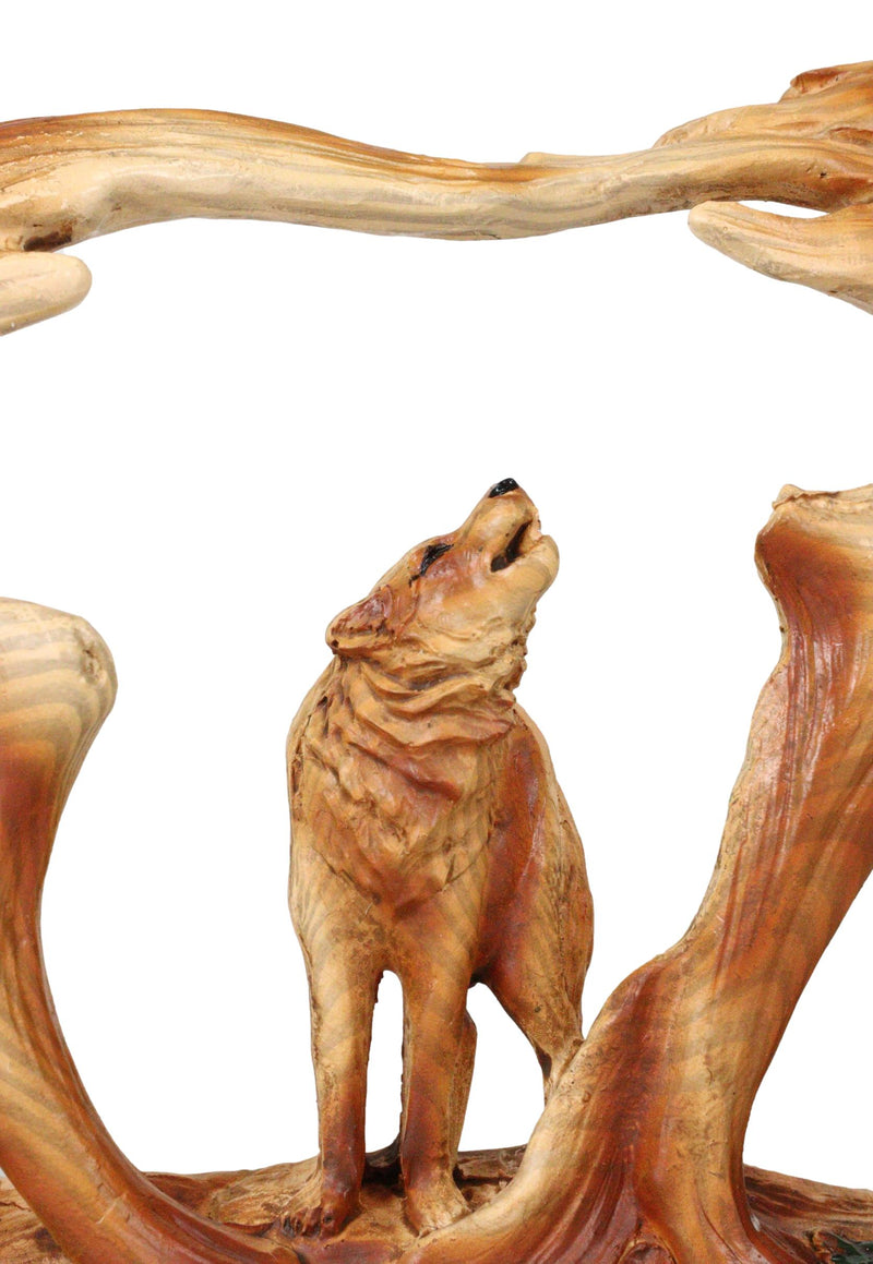 Ebros Howling Gray Alpha Wolf Figurine in Faux Wood Finish Home Decor Sculpture