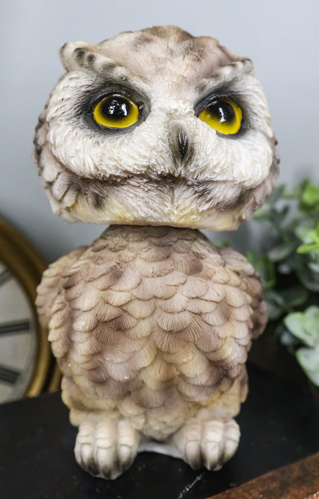 Adorable Chibi Brown Great Horned Owl Standing Bobblehead Figurine Bird Decor