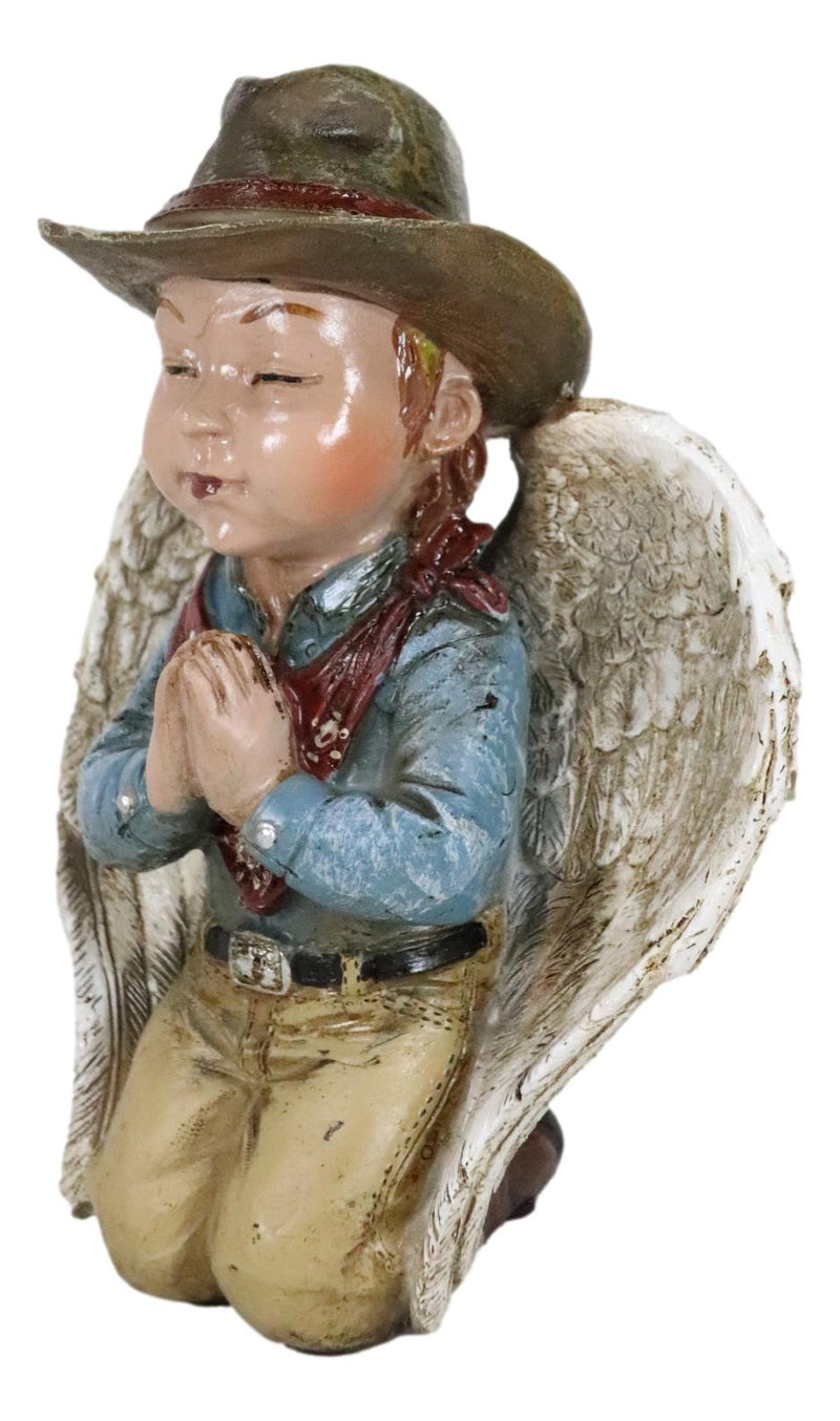 Rustic Western Cowboy Angel Wearing Hat And Red Scarf Praying Figurine