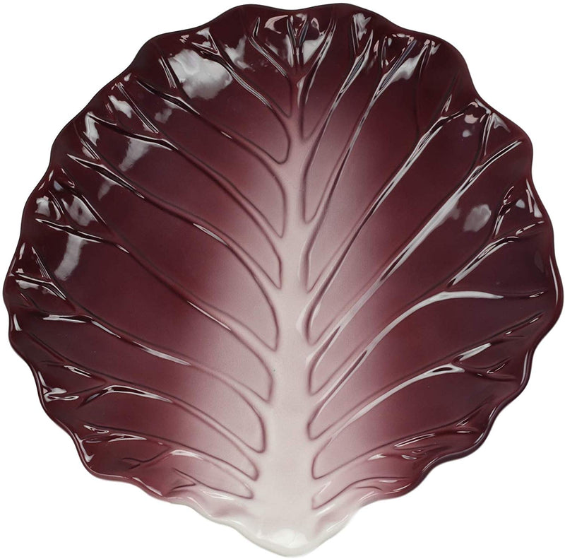 Ebros 12"W Ceramic Red Lettuce Shaped Serving Plate or Dish Platter (1 PC) - Ebros Gift