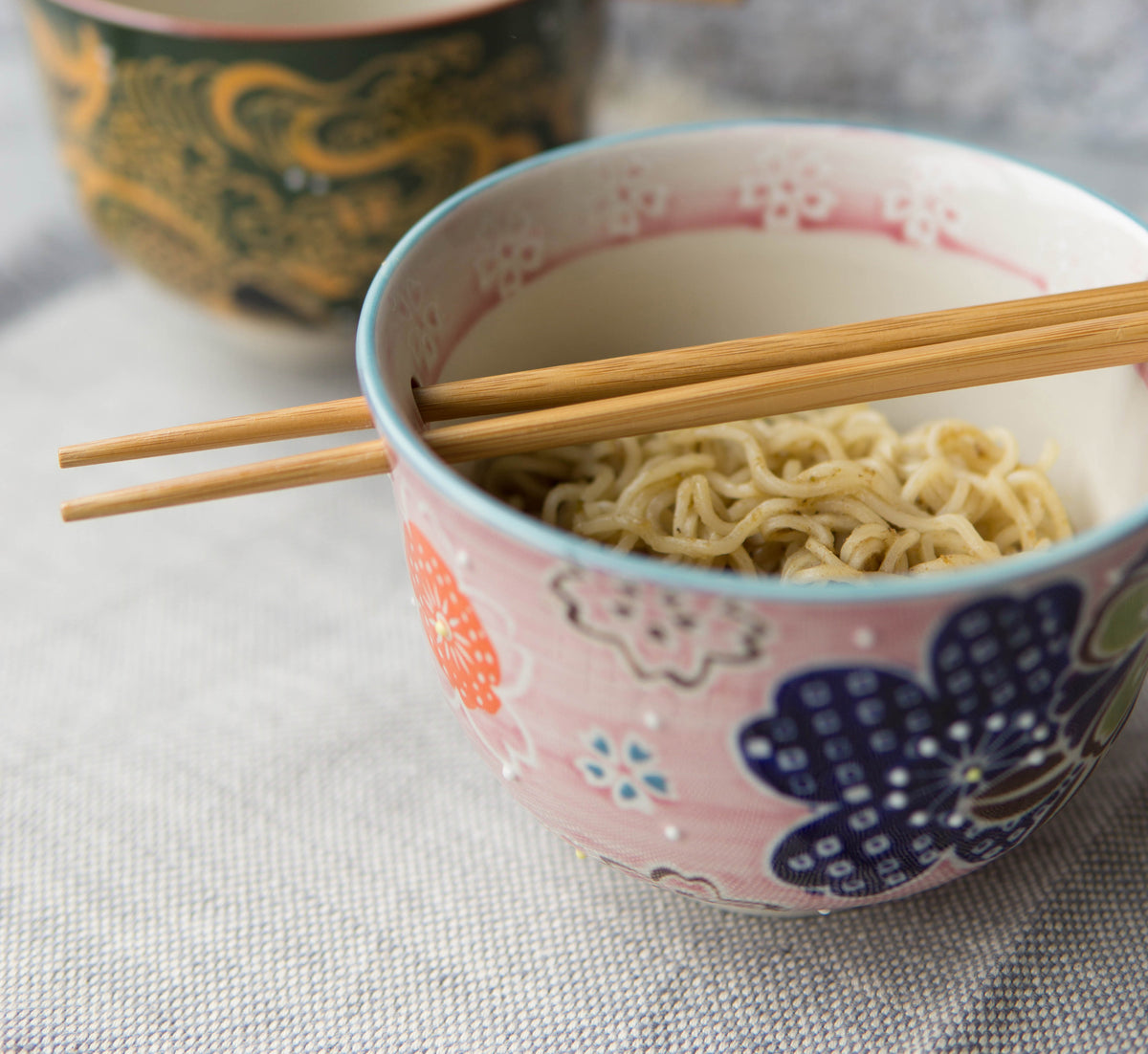 Pink Spring Floral Blossoms Ramen Noodles Soup Bowl With Bamboo Chopsticks Set - Ebros Gift
