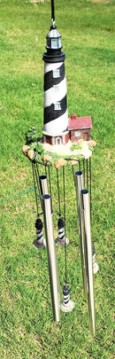 Cape Hatteras Black White Spiral Bands Lighthouse Garden Patio Wind Chime Mobile