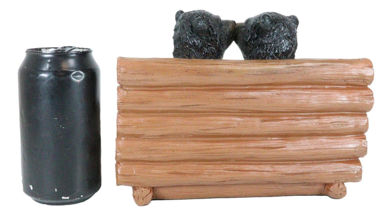 Rustic Whimsical Forest Black Bear Siblings Kissing By Tree Logs Bench Figurine