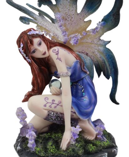 Kneeling Red Haired Purple Lavender Tribal Fairy Garden Statue 7.25"H Twilight