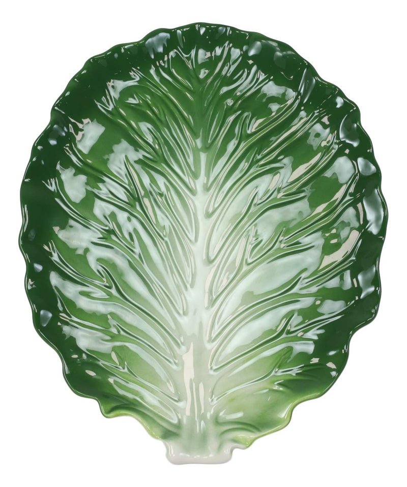 Ebros Ceramic Iceberg Lettuce Leaf Serving Platter Dinner Plate Vegetable Accent Dish 10.75"Wide For Salads Veggies Fruits Entrees Kitchen Dining Essentials Accessory (2)