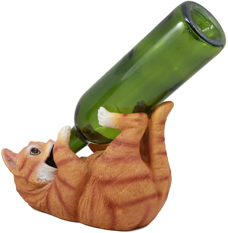 Ebros Feline Tabby Kitty Cat Wine Bottle Holder Caddy (Orange Tabby)