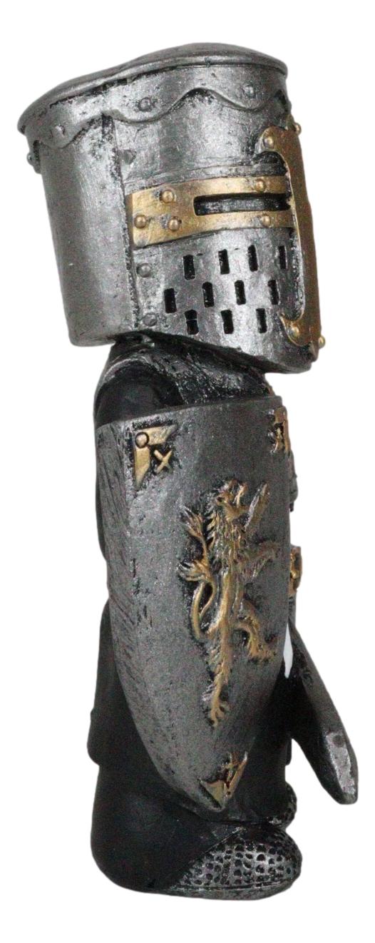 Ebros Gift Anime Chibi Renaissance Medieval Knight of The Cross Templar Crusader Figurine 4.5" Tall Suit of Armor Miniature European Knights Sculpture Decor (Swordsman with Lion Heraldry Shield)