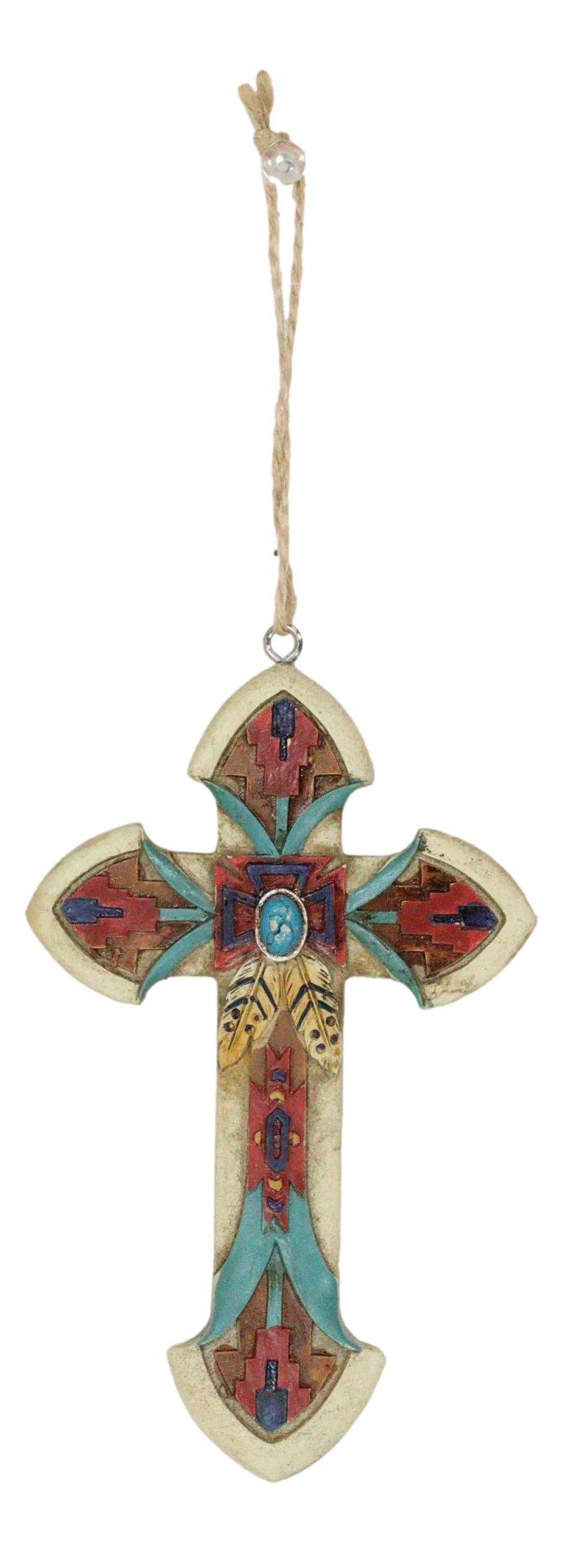 Rustic Western Native Indian Christian Crosses Set of 4 Christmas Tree Ornaments