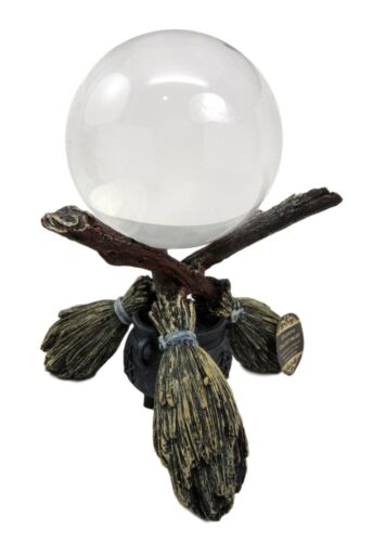 Ebros Scrying Witch Crystal Glass Gazing Ball On Broomsticks and Potion Cauldron Figurine 8" H Witchcraft Wicca Wiccan Witches Decor Halloween Sculpture Decorative