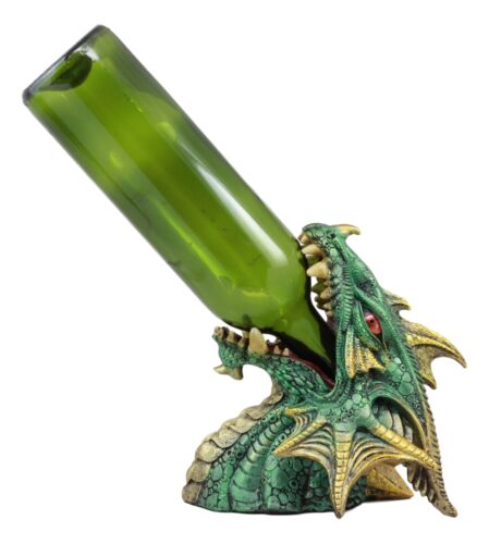 Ebros Green Grendel Dragon Head Wine Bottle Holder Serpent Of Fire Decorative Figurine - Ebros Gift