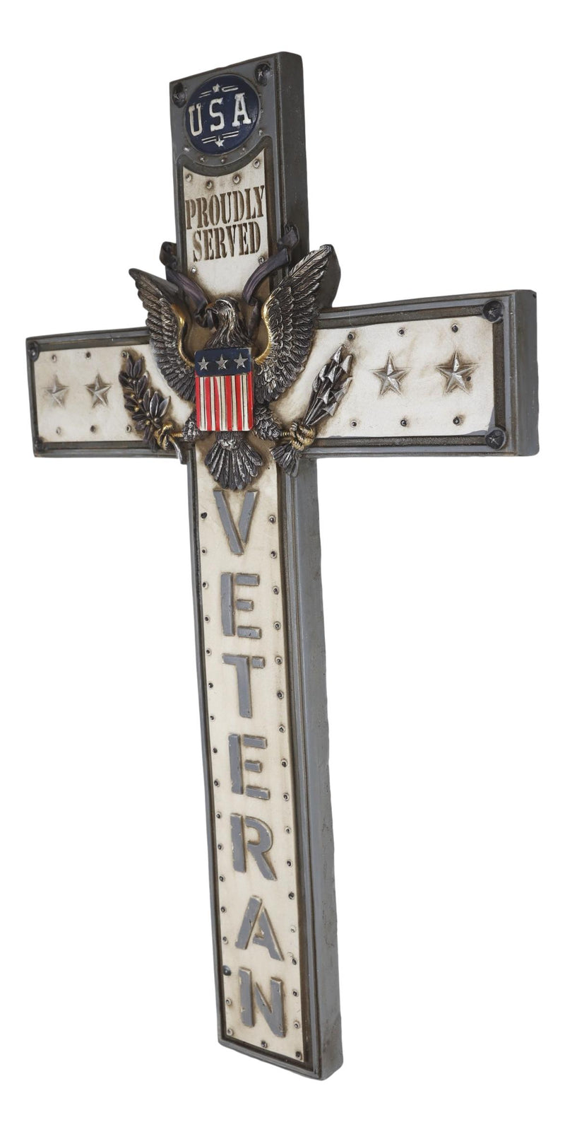 Rustic USA Proudly Served American Flag Great Seal Eagle Veteran Wall Cross