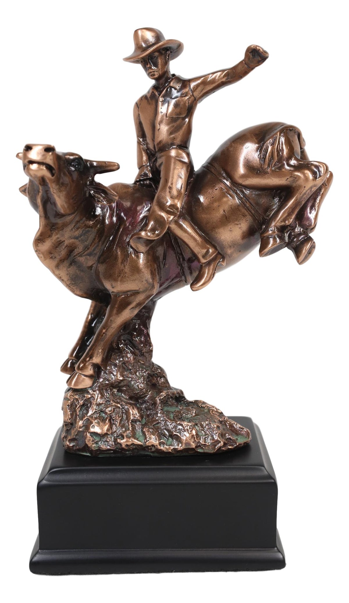 Ebros Rustic Western Rodeo Cowboy W/ Bucking Bull Bronze Electroplated Figurine - Ebros Gift