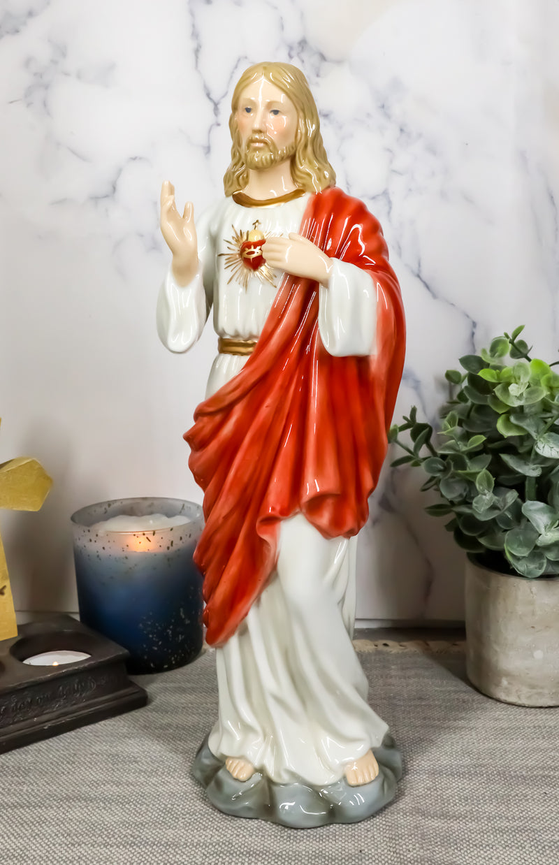 Fine Porcelain Catholic Inspirational Sculpture of The Sacred Heart of Jesus