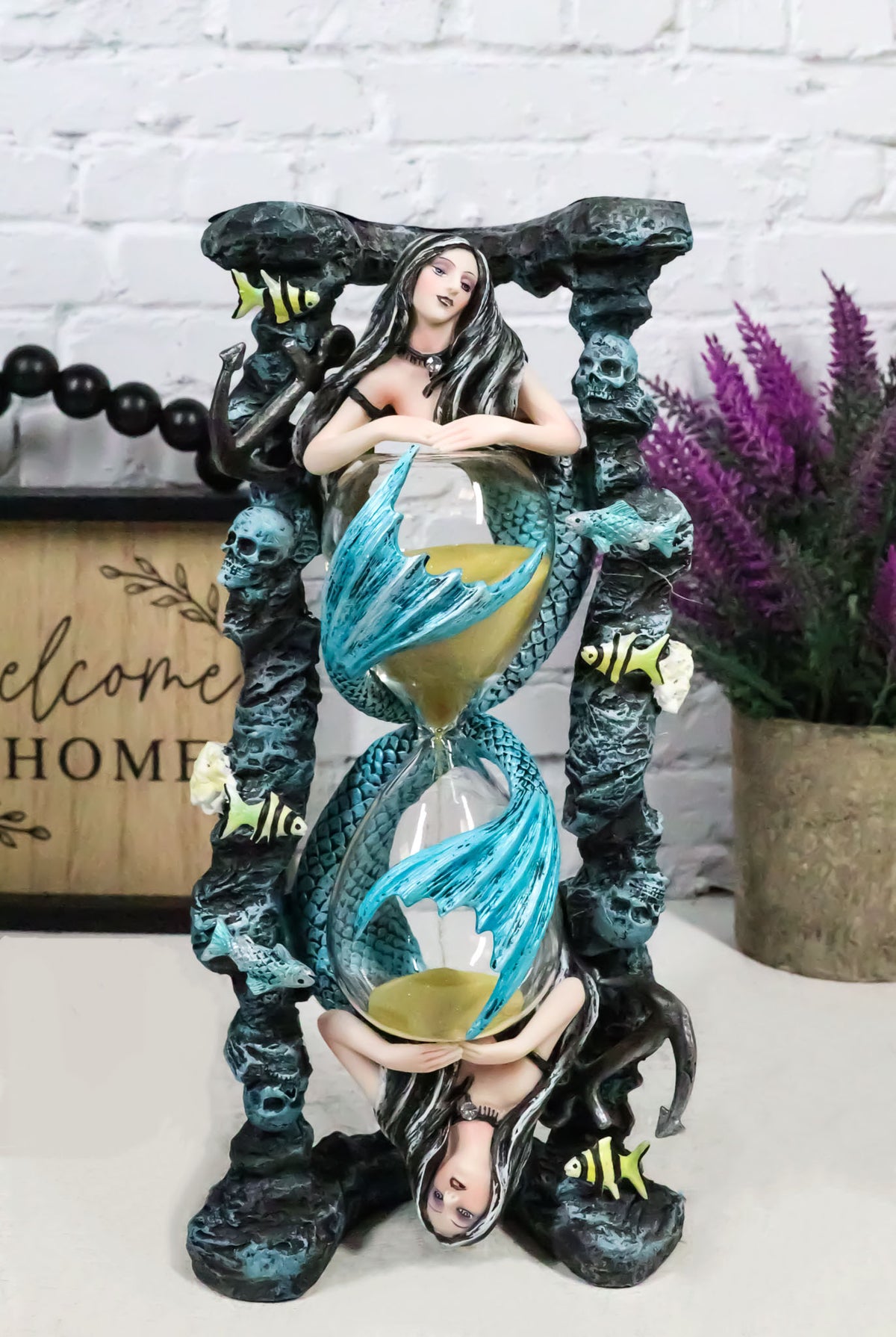 Ebros Large Sirens Of The Seas Necromancer Gothic Mermaid Sand Timer Pillar 9"H - Ebros Gift