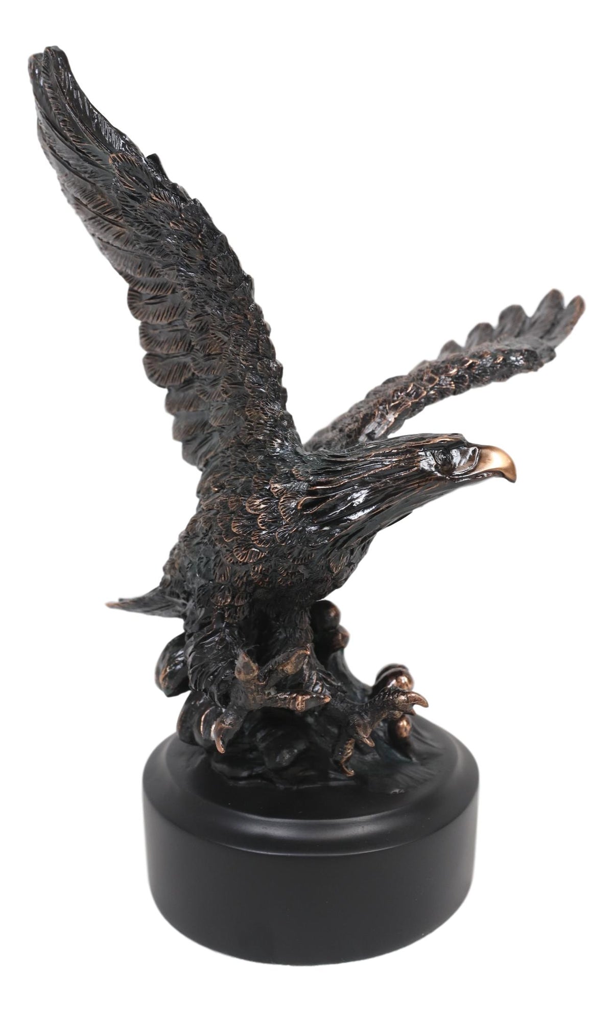 Wings of Glory Bald Eagle Swooping Over Stormy Ocean Waves Electroplated Statue - Ebros Gift