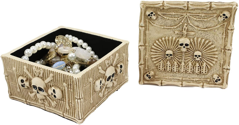Ebros Bones Skulls with Crossbones Decorative Box 5" L Jewelry Trinket Box Decor