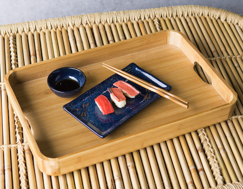 Sturdy Smooth Bamboo Food Tea Butler Tray Platter With Handles 17.75" X 11.75"