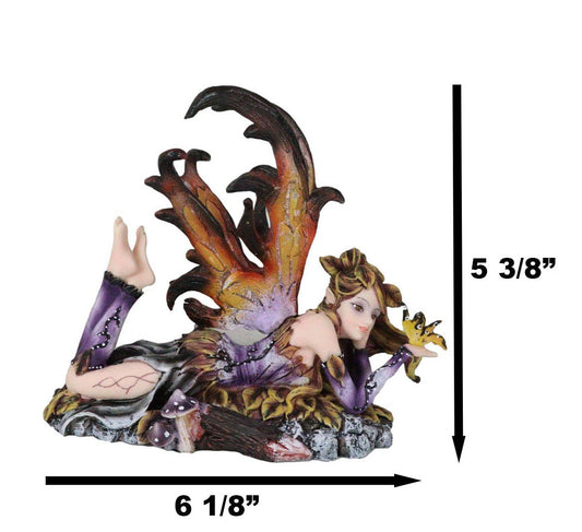 Butterfly Kisses Fall Maple Leaf Fairy With Golden Butterfly Statue 6"Long