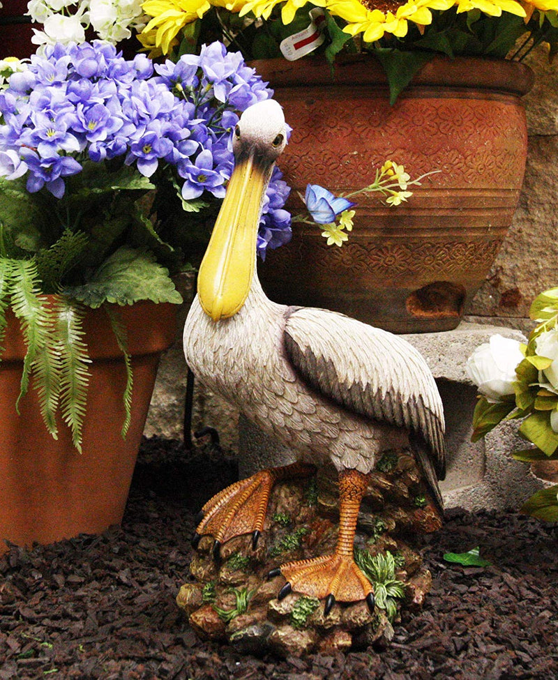 14.25"H Large Ocean Marine Beach Coastal Brown Pelican Standing On Rocks Statue