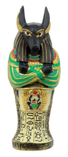 Ancient Egyptian God Anubis Sarcophagus Coffin With Mummy Figurine 5"H Decor Box