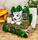Ebros Rainforest White Tiger Cub Dinner Napkins & Salt Pepper Shakers Holder Set