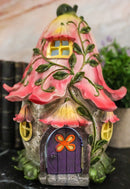 Mini Enchanted Fairy Garden Trumpet Lily Cottage Light Up House W/ Door Figurine - Ebros Gift