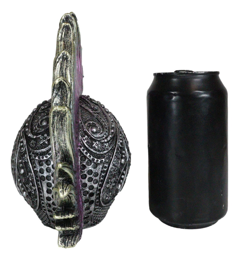 Silver Mohawk Purple Punk Haired Skull In Tooled Peacock Feathers Tattoo Statue