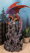 Red Behemoth Dragon Protecting Castle With Precious Gemstone Figurine 12.5"H