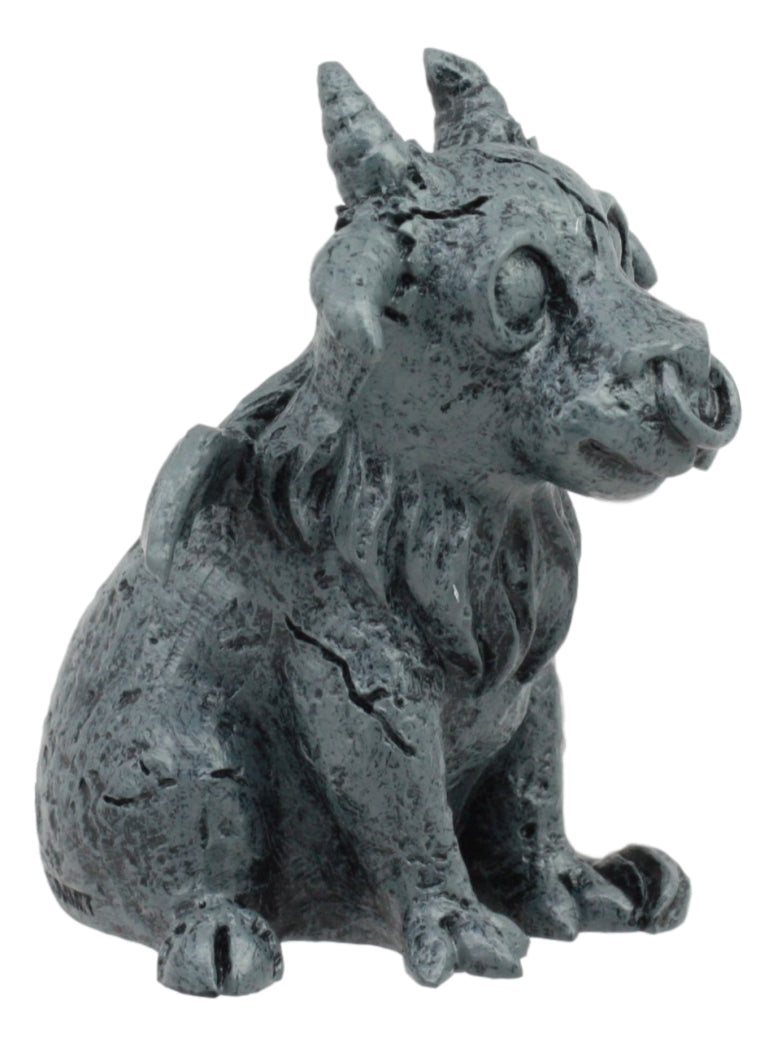 Gothic Winged Guardian Baby Goat Gargoyle Statue Faux Stone Resin Small 2.5"H