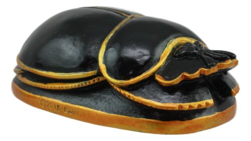 Egyptian Black Gold Scarab Amulet With Hieroglyphs Statue Symbol of Rebirth 3"L - Ebros Gift