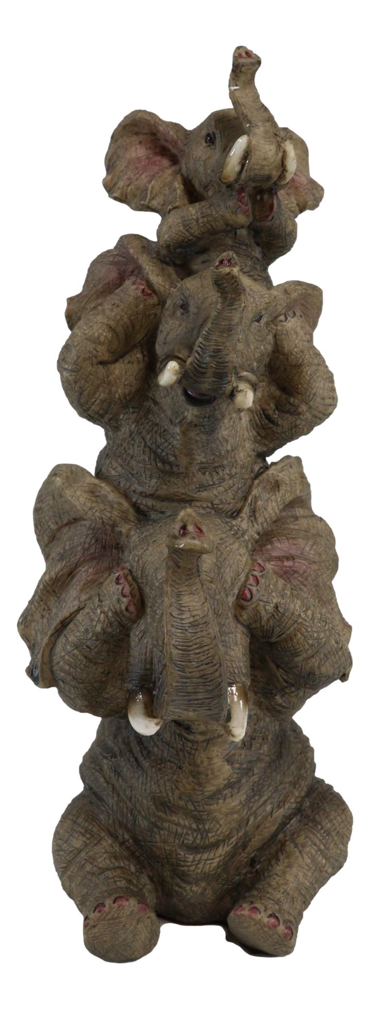 Ebros Safari Acrobats See Hear Speak No Evil Elephants Stacked Figurine 9.5"