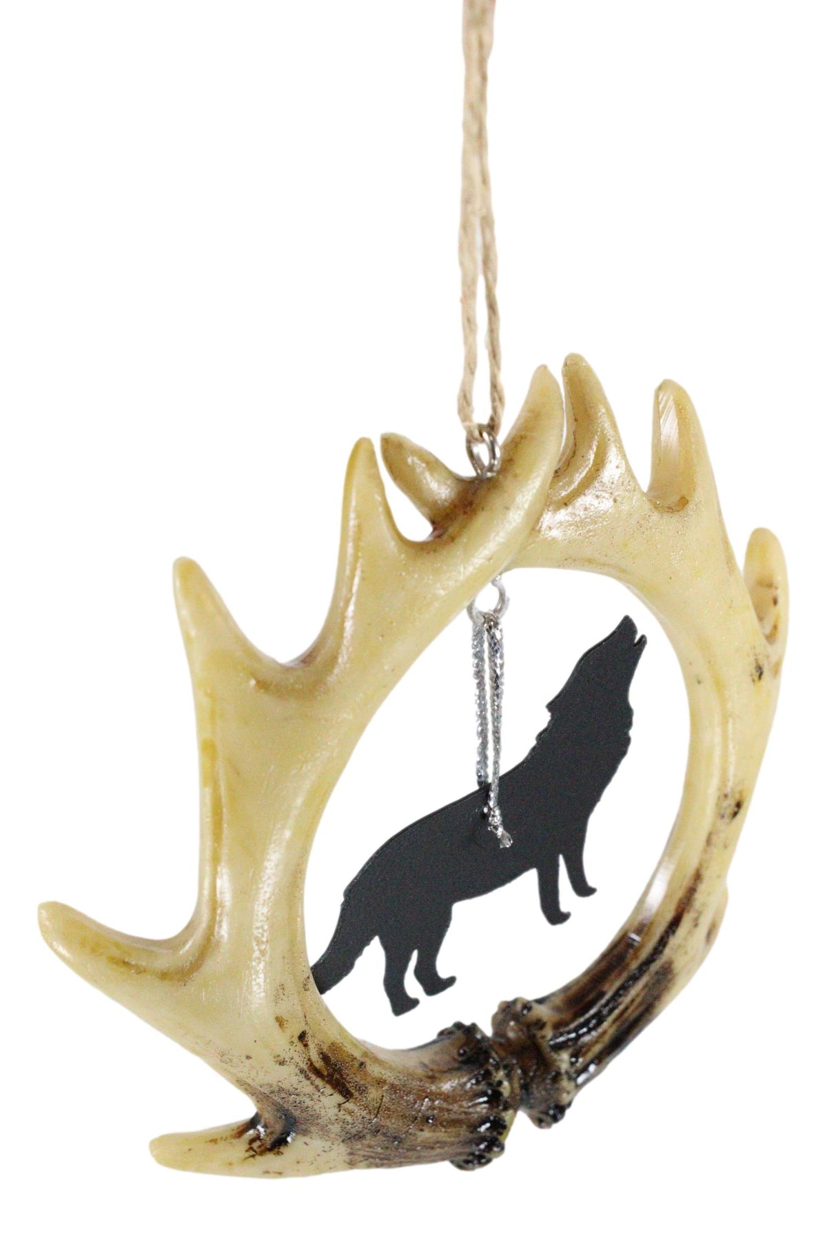 Rustic Western Deer Antlers Howling Gray Wolf Set of 2 Christmas Tree Ornaments