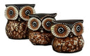 Balinese Wood Handicrafts Small Forest Owl Family Set of 3 Decorative Figurines