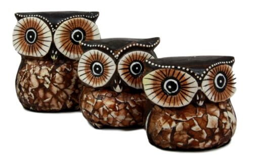Balinese Wood Handicrafts Small Forest Owl Family Set of 3 Decorative Figurines