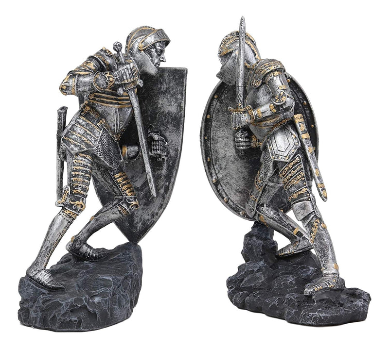 Ebros Dueling Crusader Knights with Giant Coat of Arms Shields Bookends Set