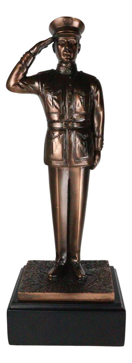 Solemn Salute Military Soldier in Full Dress Parade Uniform Figurine With Base
